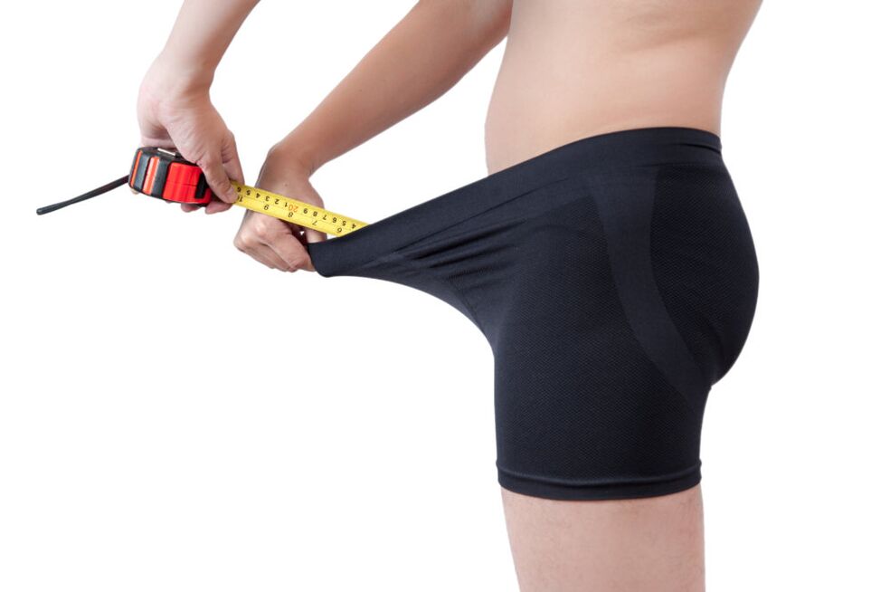 A man measures his penis enlargement